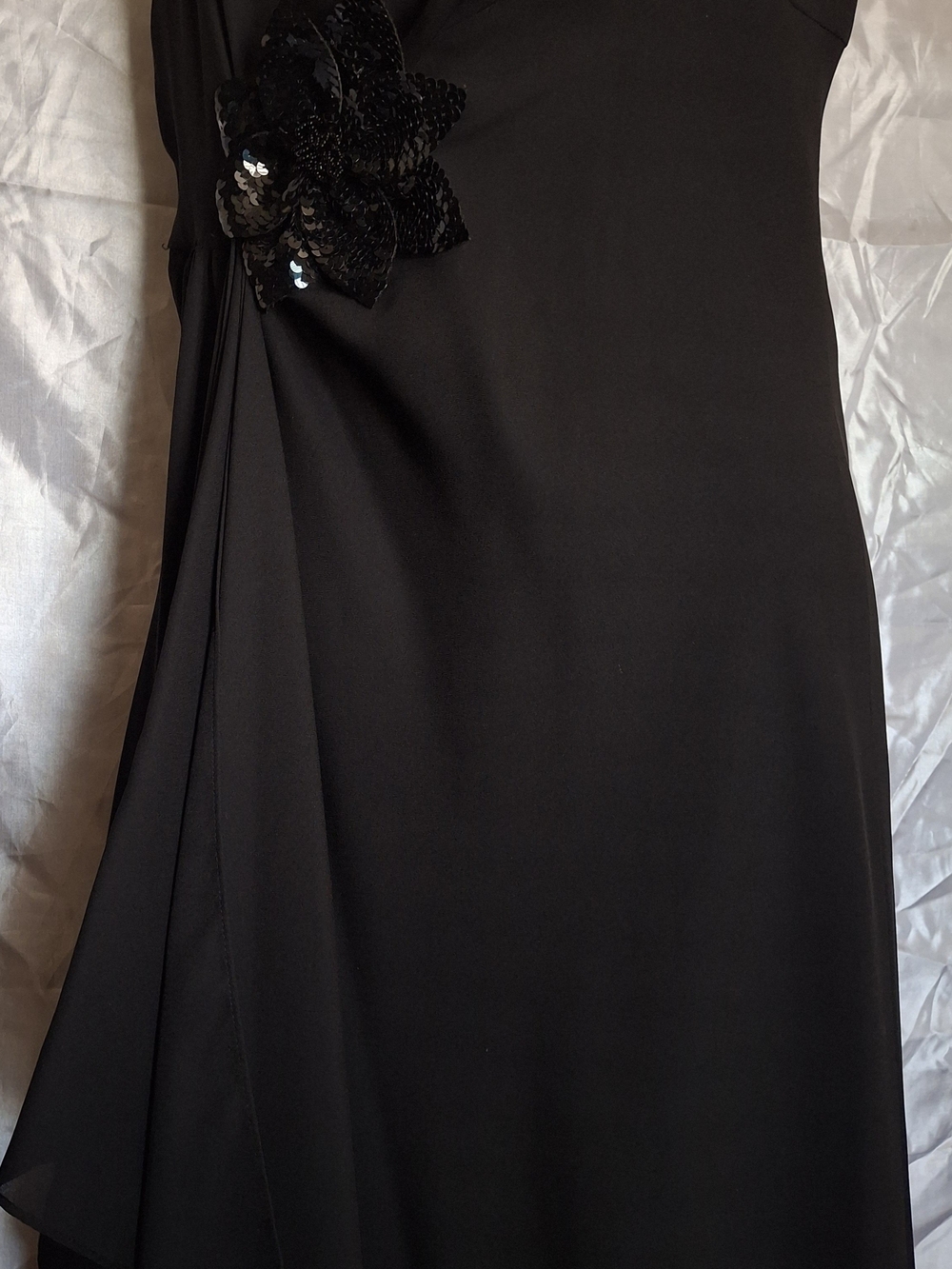 Night Way Collections Strapless Black Evening Gown with Sequin Floral Applique